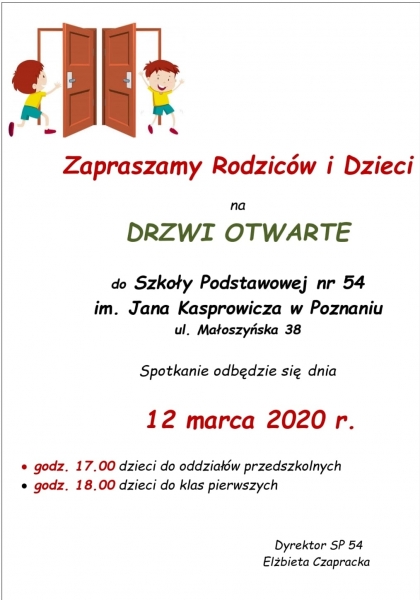 DRZWI OTWARTE:   12 MARCA 2020r.