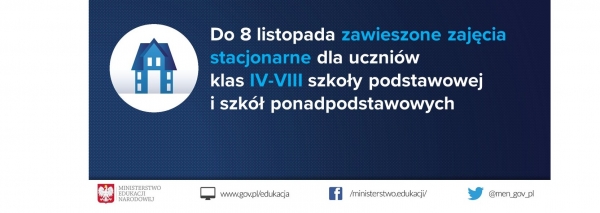 ZAWIESZONE na dwa tygodnie zajęcia stacjonarne dla uczniów klas IV-VIII